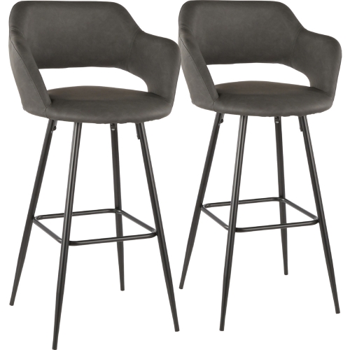 Margarite 30" Bar Stool in Grey Leatherette & Black Metal (Set of 2)